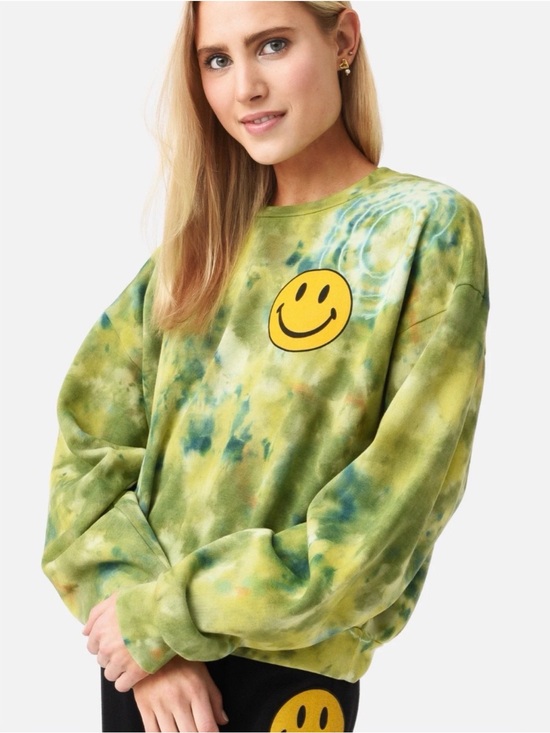 Aviator Nation Tops - Aviator Nation Green Tie-Dye Smiley Crew Sweatshirt